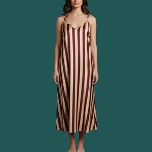 AFTER MARKET Oxblood Cream Spaghetti Tie Strap Tie Back Camisole Slip Dress
